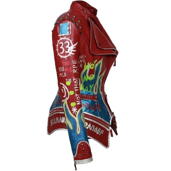 Women's Punk Floral Embroidered short Faux Leather Jacket . - Picture 2 of 4